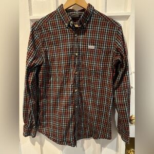 Columbia Men's Red and Blue Plaid Button Down Shirt